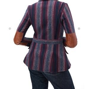 Smythe Stripe Hunting Blazer Leather Elbow Patch Equestrian Womens Size 4 Tweed